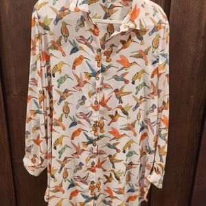 John Mark Multicolor Bird Print Shirt